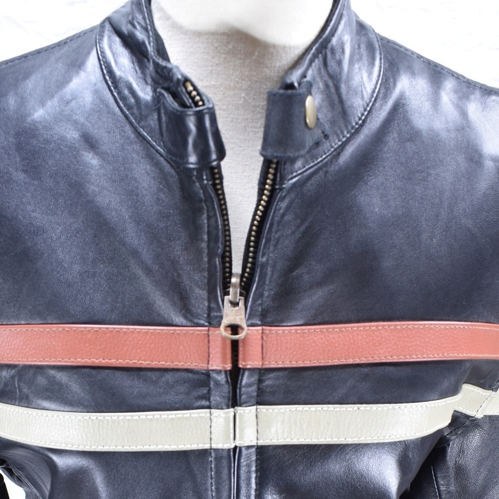 Milwaukee Leather Mens Black Cafe Racer Motorcycle Jacket Racing Stripes Small